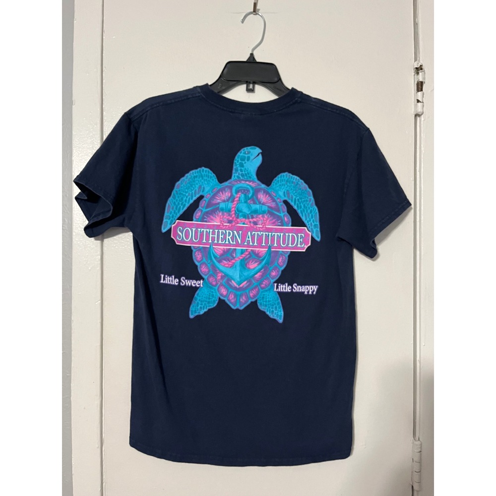 Southern Attitude Gulf Shores AL Sea Turtle Anchor Navy Blue Graphic T-Shirt M